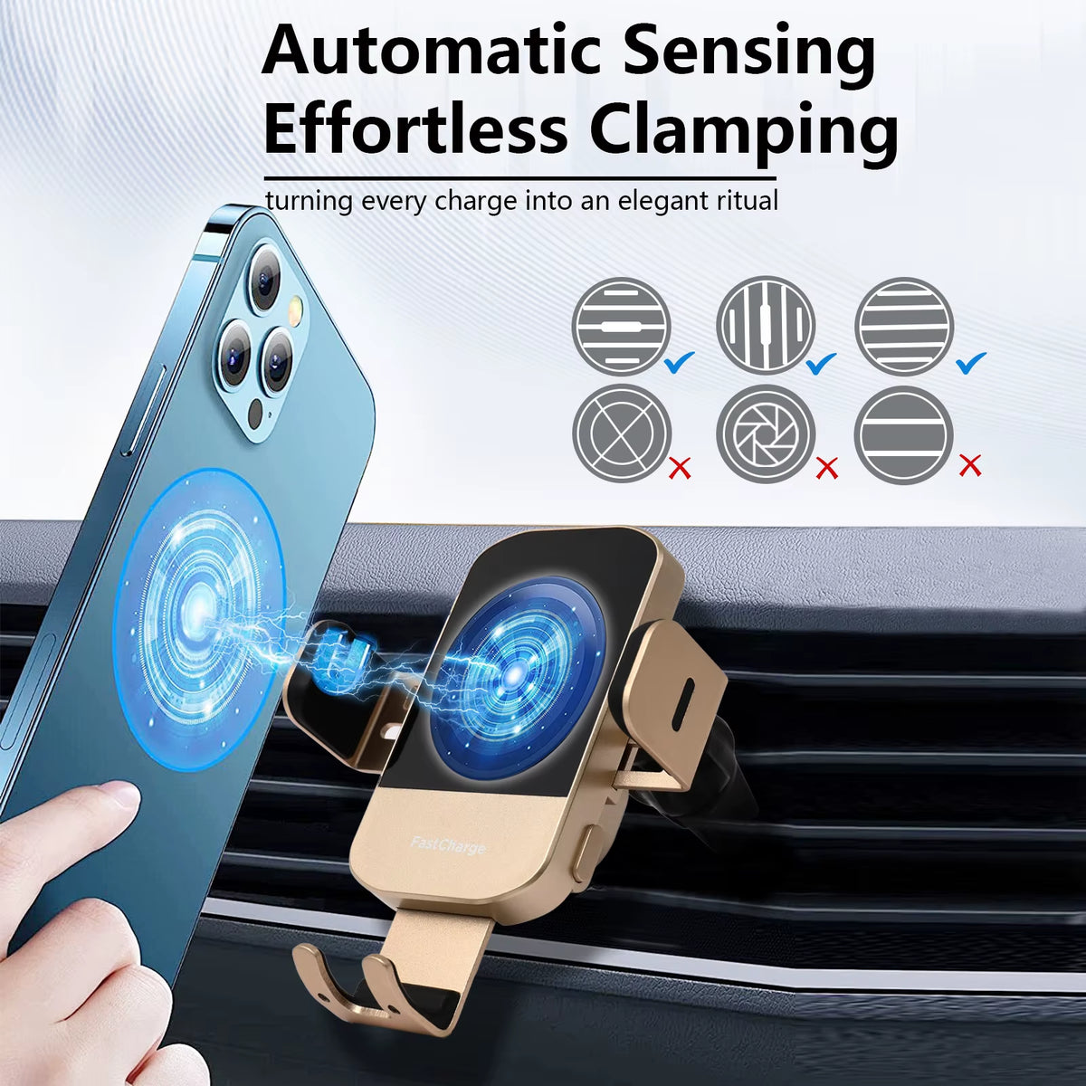 Magnetic Wireless Car Charger 15W Qi Fast Charging Adapter Auto-Clamping Phone Holder Vent Mount for Iphone 17 16 15 14 X