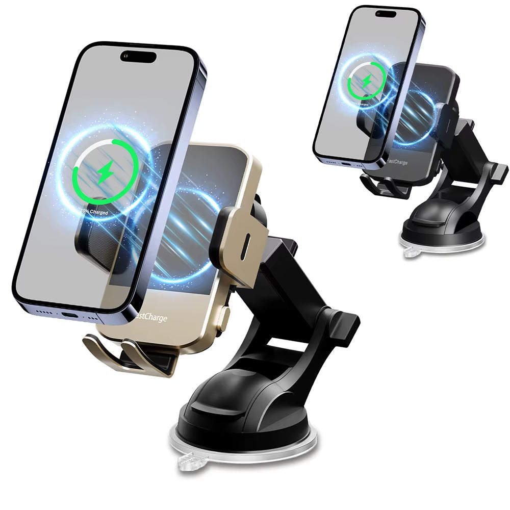 Magnetic Wireless Car Charger 15W Qi Fast Charging Adapter Auto-Clamping Phone Holder Vent Mount for Iphone 17 16 15 14 X
