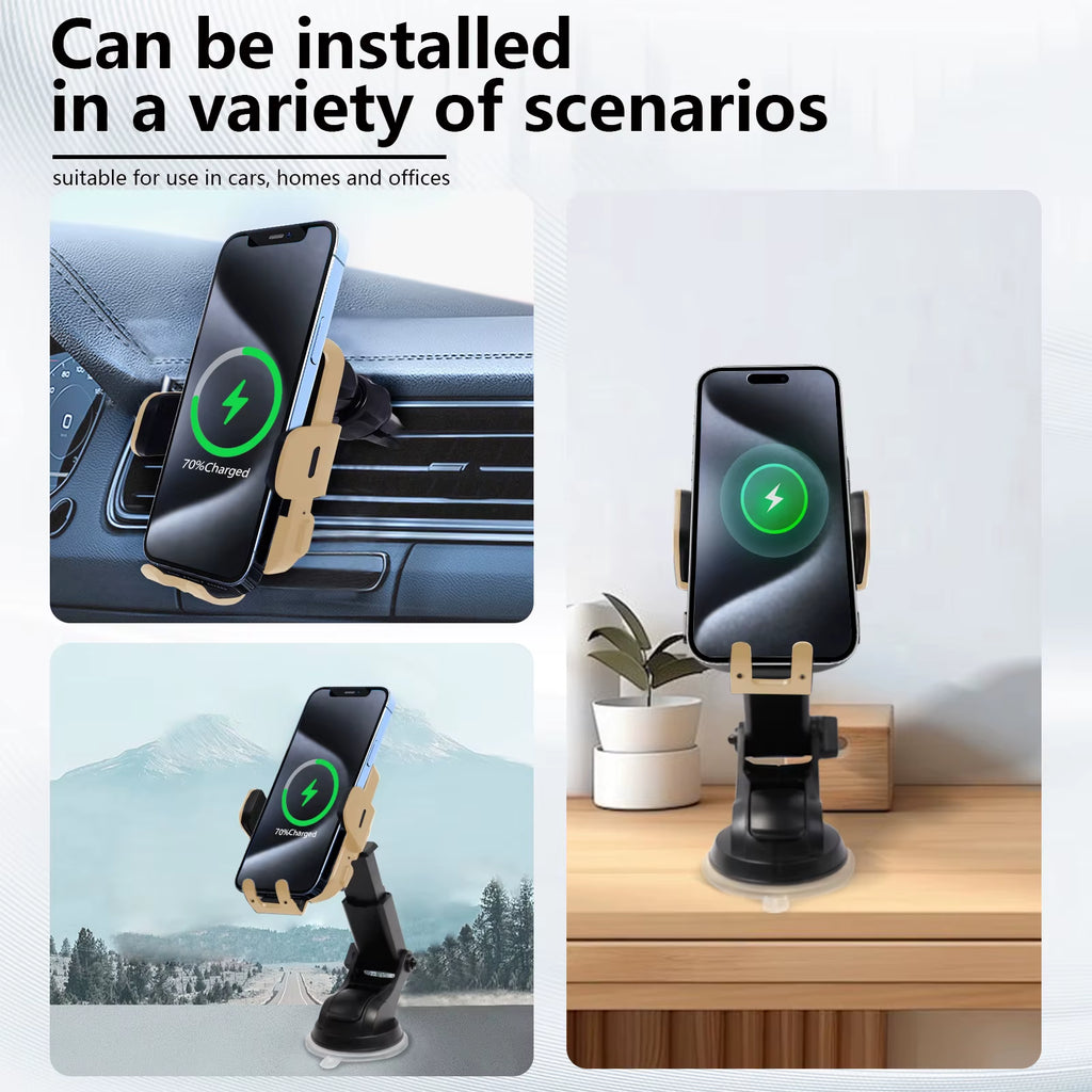 Magnetic Wireless Car Charger 15W Qi Fast Charging Adapter Auto-Clamping Phone Holder Vent Mount for Iphone 17 16 15 14 X