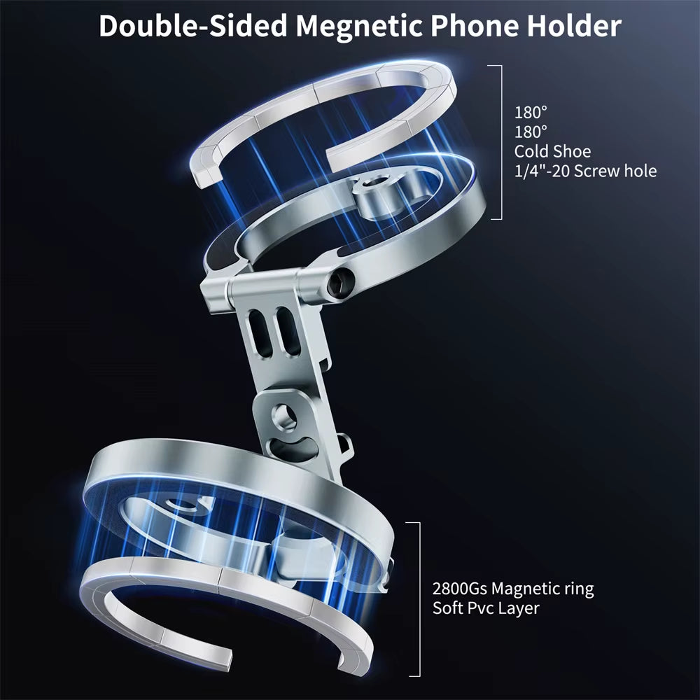 Revolutionary Dual-Sided Magnetic Phone Holder with Cold Shoe Mount for Magsafe iPhones and Android Devices – Perfect for Tripods, Gym, and Car Use!