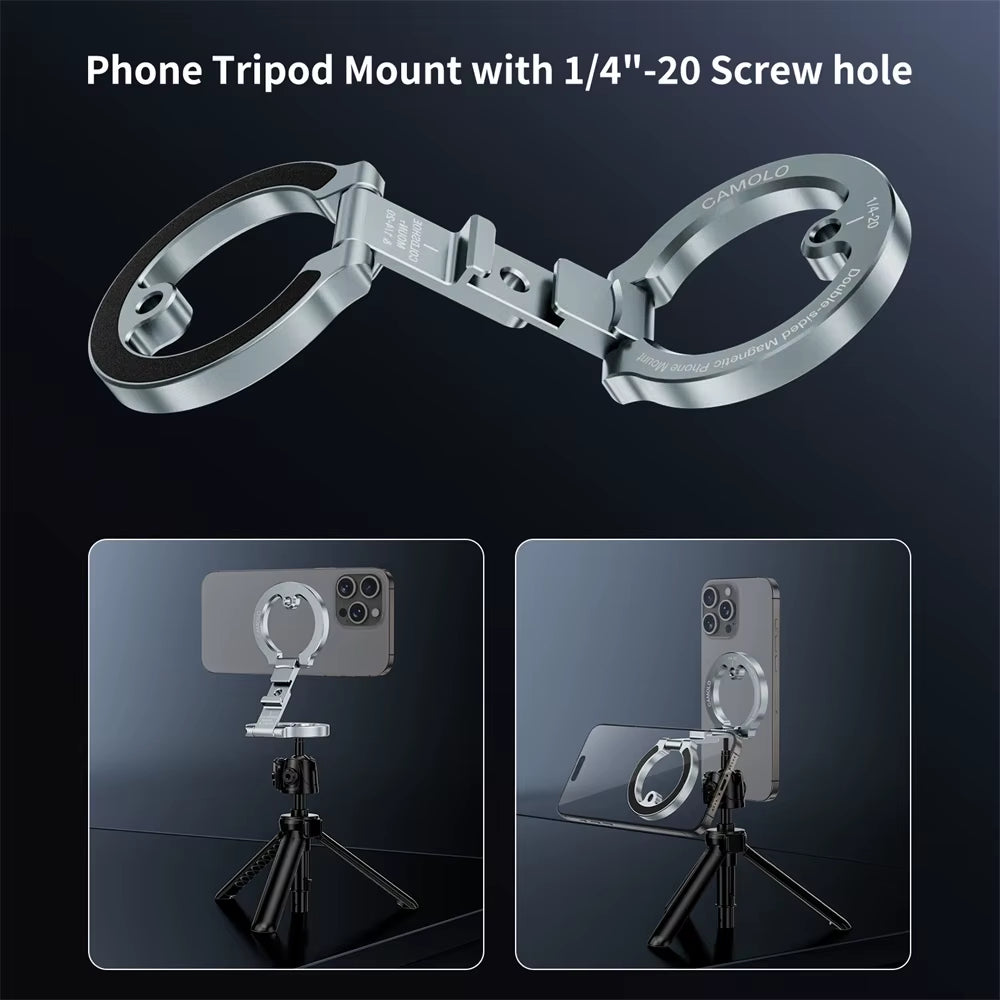 Revolutionary Dual-Sided Magnetic Phone Holder with Cold Shoe Mount for Magsafe iPhones and Android Devices – Perfect for Tripods, Gym, and Car Use!