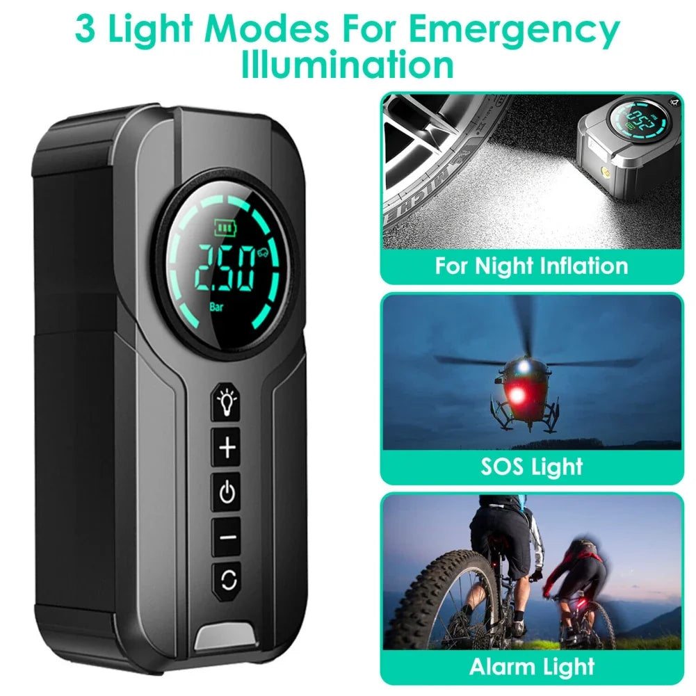 ™ Wireless Tire Inflator: Quick Inflate with LED Light